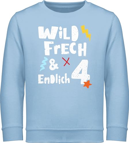 Shirtracer Sweatshirt Kinder Pullover für Jungen Mädchen - 4. Geburtstag - Wild frech und endlich 4 - Vier Jahre Wunderbar - 116 (5/6 Jahre) - Hellblau - Pulli Kindershirt Langarm 4.Geburtstag Junge von Shirtracer