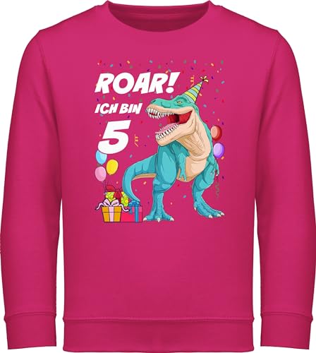Sweatshirt Kinder Pullover für Jungen Mädchen - 5. Geburtstag - Ich bin 5 Jahre - T-Rex Dinosaurier Dino - 116 (5/6 Jahre) - Fuchsia - geburtstags fünf pulli geburtstagsshirt langarm 5.geburtstag von Shirtracer
