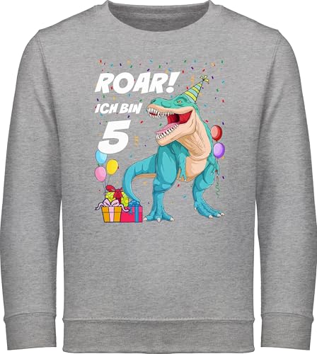 Shirtracer Sweatshirt Kinder Pullover für Jungen Mädchen - 5. Geburtstag - Ich Bin 5 Jahre - T-Rex Dinosaurier Dino - 128 (7/8 Jahre) - Grau meliert - Geburtstags fünf Pulli geburtstagsshirt Langarm von Shirtracer