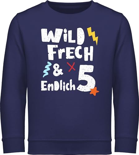 Shirtracer Sweatshirt Kinder Pullover für Jungen Mädchen - 5. Geburtstag - Wild frech und endlich 5 - Fünf Jahre Wunderbar - 104 (3/4 Jahre) - Navy Blau - Geburtstags 5.Geburtstag Pulli von Shirtracer