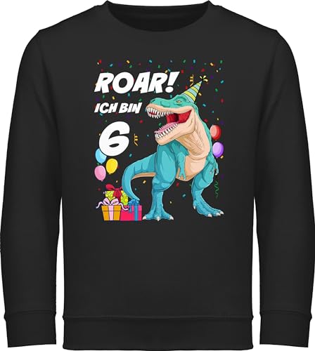 Shirtracer Sweatshirt Kinder Pullover für Jungen Mädchen - 6. Geburtstag - Ich Bin 6 Jahre - T-Rex Dinosaurier Dino - 128 (7/8 Jahre) - Schwarz - geburtstagspullover sechs rex Pulli Junge Kleidung von Shirtracer