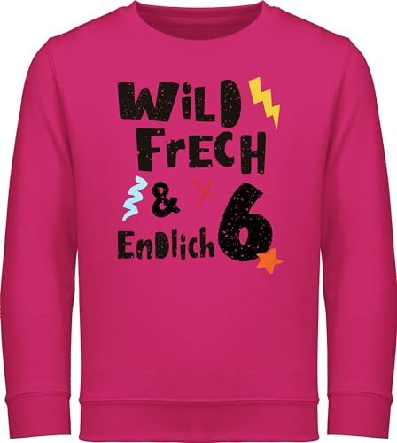 Sweatshirt Kinder Pullover für Jungen Mädchen - 6. Geburtstag - Wild frech und endlich 6 - Wunderbar sechs Jahre - 128 (7/8 Jahre) - Fuchsia - geburtstagspullover 6.geburtstag pulli junge kleidung von Shirtracer