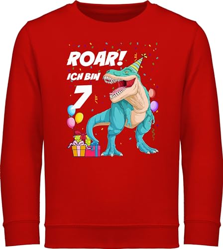 Sweatshirt Kinder Pullover für Jungen Mädchen - 7. Geburtstag - Ich bin 7 Jahre - T-Rex Dinosaurier Dino - 140 (9/11 Jahre) - Rot - pulli sieben junge oberteil 7.geburtstag siebter 7.geburtstags von Shirtracer