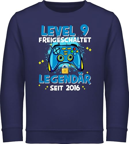 Shirtracer Sweatshirt Kinder Pullover für Jungen Mädchen - 9. Geburtstag - Level 9 freigeschaltet Legendär seit 2016-140 (9/11 Jahre) - Navy Blau - neun Jahre 2014 Junge 9.Geburtstag Sieben alt von Shirtracer