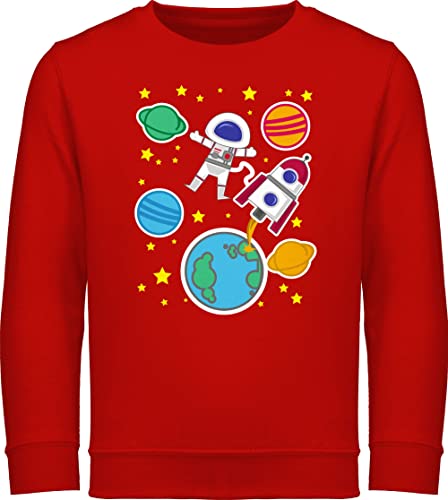 Sweatshirt Kinder Pullover für Jungen Mädchen - Weltall mit Astronaut - 152 (12/13 Jahre) - Rot - planeten kinderkleidung rakete sweatshirts stern pulli weltraum pullover, astronauten reitpullover von Shirtracer