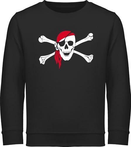 Sweatshirt Kinder Pullover für Jungen Mädchen - Bunt gemischt - Totenkopf Pirat mit Kopftuch I Toten Schädel I Skull - 104 (3/4 Jahre) - Schwarz - pirate reitpullover piraten kinderpullover von Shirtracer