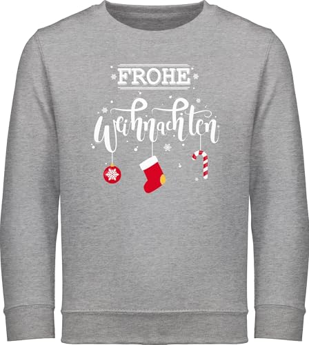 Sweatshirt Kinder Pullover für Jungen Mädchen - Frohe Weihnachten I Weihnachtsmotiv - 140 (9/11 Jahre) - Grau meliert - weihnachtssweater Christmas weihnacht Baumwolle weihanachtspulli Weihnachts von Shirtracer