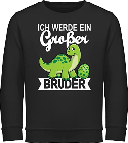 Sweatshirt Kinder Pullover für Jungen Mädchen - - Ich werde EIN großer Bruder mit Dinos - 116 (5/6 Jahre) - Schwarz - größeren großen Pulli Geschenk grosser Junge Geschenke verkündung 2024 von Shirtracer