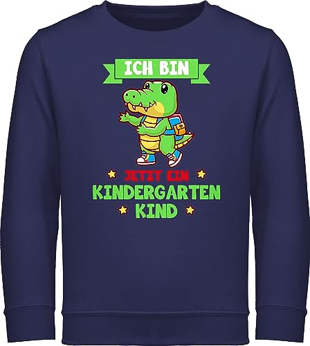 Sweatshirt Kinder Pullover für Jungen Mädchen - Hallo - Bin jetzt ein Kindergartenkind - Kita Start Kindergarten Geschenk - 104 (3/4 Jahre) - Navy Blau - kindergartenstart junge geschenke zum von Shirtracer