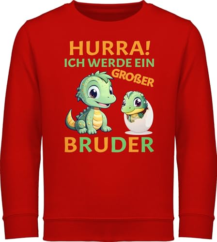 Shirtracer Sweatshirt Kinder Pullover für Jungen Mädchen - Hurra endlich großer Bruder Dinos I Dino Geschenk Dinosaurier Brüder - 128 (7/8 Jahre) - Rot - Pulli ich werde Brother Bald grosser Langarm von Shirtracer