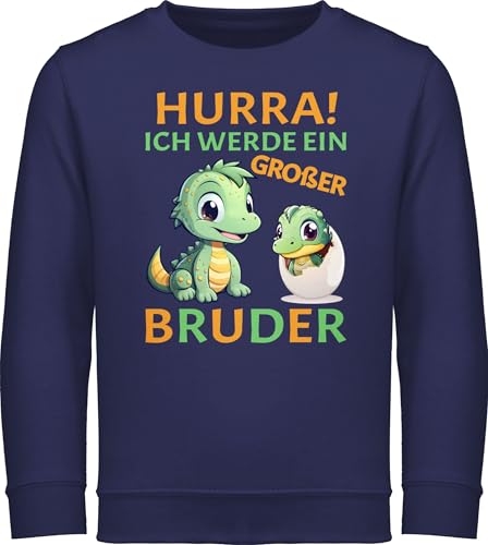Sweatshirt Kinder Pullover für Jungen Mädchen - Hurra endlich großer Bruder Dinos I Dino Geschenk Dinosaurier Brüder - 140 (9/11 Jahre) - Navy Blau - pulli ich werde brother bald grosser langarm von Shirtracer