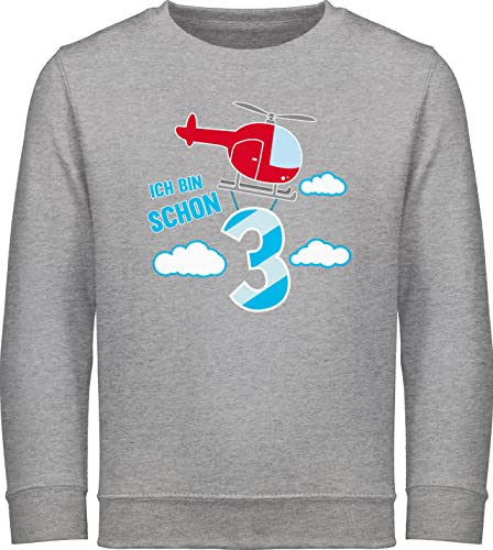 Shirtracer Sweatshirt Kinder Pullover für Jungen Mädchen - Ich Bin Schon DREI Hubschrauber - 104 (3/4 Jahre) - Grau meliert - Langarm geburtstagspullover 3 3. Jahre kinderkleidung Geburtstag Three von Shirtracer