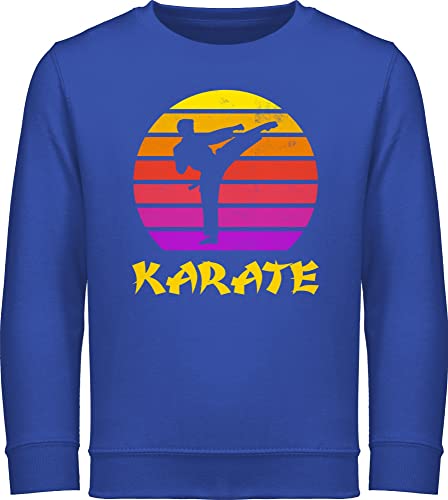 Sweatshirt Kinder Pullover für Jungen Mädchen - Sport Kleidung - Karate Retro Sonne - 128 (7/8 Jahre) - Royalblau - sweater pulli winterpullover fun-sweatshirts reitpullover hoodies kinderpullover von Shirtracer