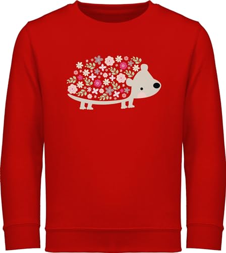 Sweatshirt Kinder Pullover für Jungen Mädchen - Süßer Igel Frühlingstiere mit Blumen I - 140 (9/11 Jahre) - Rot - Tier kinderpullover Kita Sweater Tiere Pulli Ostern Fun-Sweatshirts Ostern￼ von Shirtracer