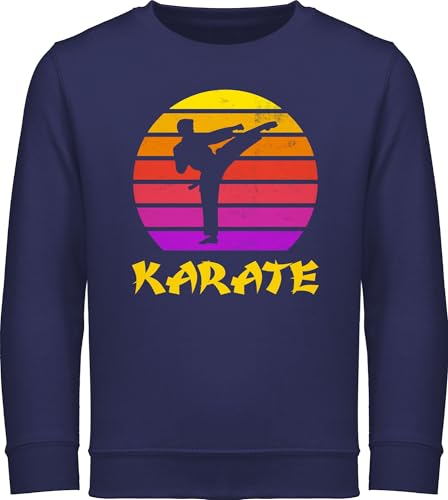 Sweatshirt Kinder Pullover für Jungen Mädchen - Sport Kleidung - Karate Retro Sonne - 128 (7/8 Jahre) - Navy Blau - 25. geburtstag reitpullover sweater kinderpullover hoodies fun-sweatshirts pulli von Shirtracer