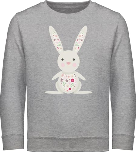 Sweatshirt Kinder Pullover für Jungen Mädchen - Süßer Hase Frühlingstiere I - 128 (7/8 Jahre) - Grau meliert - osterpullover osterhasen Hasen Pulis Osterhase Oster Pulli hasenmotiv Bunny pullis von Shirtracer