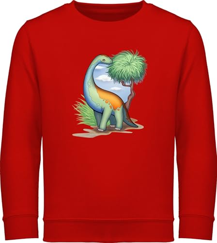 Shirtracer Sweatshirt Kinder Pullover für Jungen Mädchen - Tiermotiv Animal Print - Dino - Langhals - 116 (5/6 Jahre) - Rot - tiermotive Dinosaurier reitpullover tiermotiven kinderpullover Tier von Shirtracer