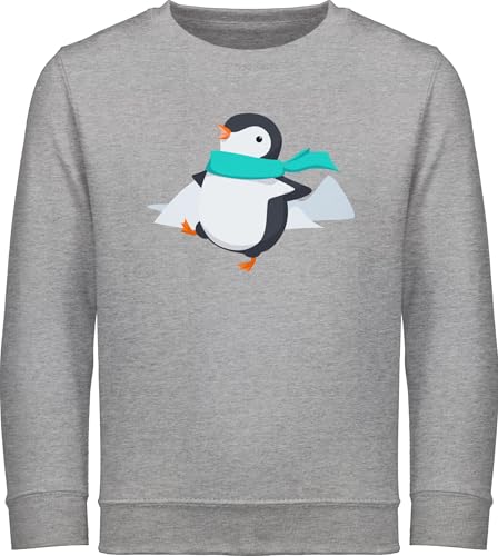 Sweatshirt Kinder Pullover für Jungen Mädchen - Tiermotiv Animal Print - Happy Pinguin - 104 (3/4 Jahre) - Grau meliert - weihnachtspullover tiermotive penguin reitpullover weihnachts tiermotiven von Shirtracer