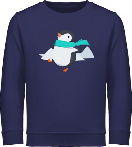 Sweatshirt Kinder Pullover für Jungen Mädchen - Tiermotiv Animal Print - Happy Pinguin - 104 (3/4 Jahre) - Navy Blau - weihnachtspullover tiermotive penguin reitpullover weihnachts tiermotiven von Shirtracer
