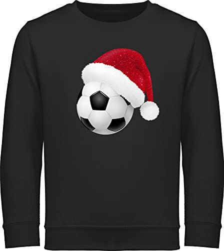 Sweatshirt Kinder Pullover für Jungen Mädchen - Weihnachten Geschenke Christmas - Fußball mit Weihnachtsmütze Glitzeroptik - 128 (7/8 Jahre) - Schwarz - weihnachtssweatshirt weihnachtsmotiv von Shirtracer