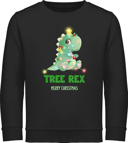 Sweatshirt Kinder Pullover für Jungen Mädchen - Weihnachten Geschenke - Tree Rex - Merry Christmas - 104 (3/4 Jahre) - Schwarz - weihnachtssweatshirt weihnachtsmotiv Pulli weihnachtsoutfit von Shirtracer