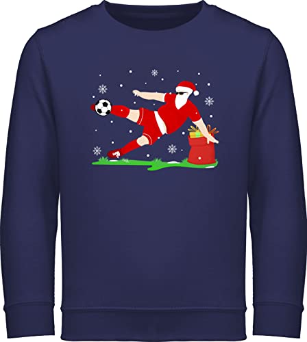 Sweatshirt Kinder Pullover für Jungen Mädchen - Weihnachten Geschenke Christmas - Fußball Spieler Weihnachtsmann - 128 (7/8 Jahre) - Navy Blau - weihanchtspullover weihnacht von Shirtracer