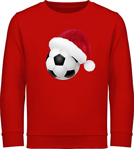 Sweatshirt Kinder Pullover für Jungen Mädchen - Weihnachten Geschenke Christmas - Fußball mit Weihnachtsmütze Glitzeroptik - 128 (7/8 Jahre) - Rot - weihnachtsoutfit weihnacht reitpullover von Shirtracer