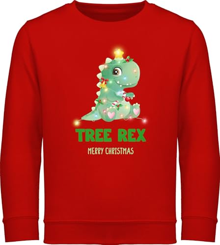 Sweatshirt Kinder Pullover für Jungen Mädchen - Weihnachten Geschenke - Tree Rex - Merry Christmas - 104 (3/4 Jahre) - Rot - weihnachtssweatshirt weihnachtsmotiv Pulli weihnachtsoutfit weihnacht von Shirtracer