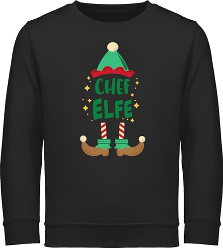 Sweatshirt Kinder Pullover für Jungen Mädchen - Geschenke Christmas - Weihnachten Chef Elfe - 140 (9/11 Jahre) - Schwarz Chef-elfe Sweater Baumwolle weihanchtspullover von Shirtracer