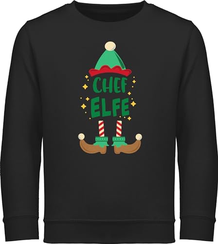 Sweatshirt Kinder Pullover für Jungen Mädchen - Geschenke Christmas - Weihnachten Chef Elfe - 140 (9/11 Jahre) - Schwarz - x Mas Chef-elfe Sweater Baumwolle weihanachtspulli mit weihnachtsmotiv von Shirtracer