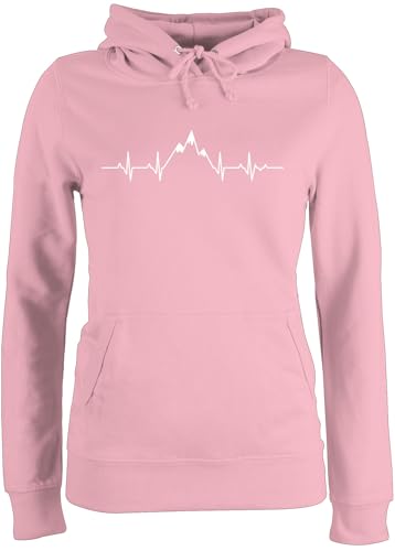 Pullover Damen Hoodie Frauen - Symbol und Zeichen Outfit - Herzschlag Berge - M - Hellrosa - Berg Wander Fun-Kapuzenpullover Hiking pullis Bergen Pulli wandern hoddys Wanderer Hoodies bergwelt von Shirtracer
