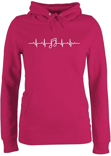 Pullover Damen Hoodie Frauen - Symbol und Zeichen Outfit - Herzschlag Musik Note EKG Linie I Herzlinie Geschenk Musikliebhaber - L - Fuchsia - Noten Fun-Kapuzenpullover Music pullis Musiker hoddys von Shirtracer