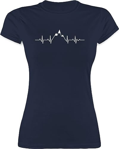 Shirt Damen - Symbol und Zeichen Outfit - Herzschlag Berge - M - Navy Blau - wanderfreund Hiking Woman t-Shirt wandern Bergen Tshirts wandershirt Berg Tshirt Frauen Wander bergmotiv tishrt von Shirtracer