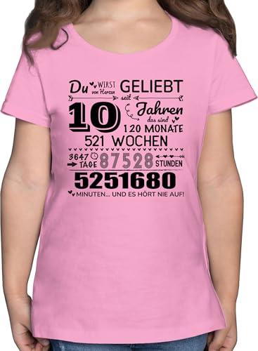 T-Shirt - 10 Jahre - Du wirst von Herzen geliebt | 10. Geburtstag | 10 Jahre Geburtstagsgeschenke | 10ter Geburtstagsgeschenke für Jungen und Mädchen - 140 (9/11 Jahre) - Rosa - t Shirt Tshirt von Shirtracer