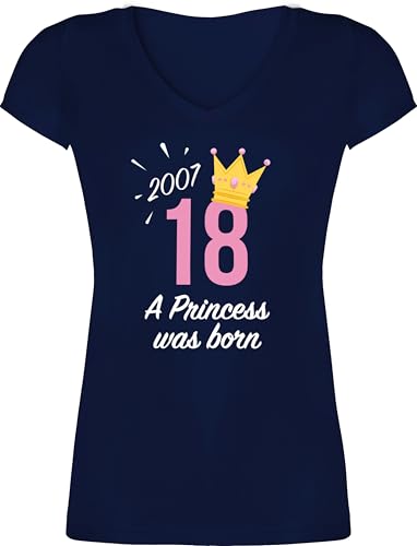 T-Shirt Damen V Ausschnitt - 18. - Achtzehnter Geburtstag Mädchen Princess 2007 - S - Dunkelblau - 18-Geburtstag Geschenke Frauen Geschenk 18 volljährig 18- Tshirt Shirt 18ter 18ten 18th tischert von Shirtracer