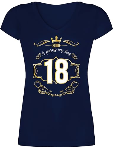 T-Shirt Damen V Ausschnitt - 18. Geburtstag - Achtzehnter Prinzessin Mädchen 2006 - M - Dunkelblau - Frauen t Shirt Geschenke ab 18 Jahren 18ter 18th Birthday Oberteil für 18jährige Princess von Shirtracer