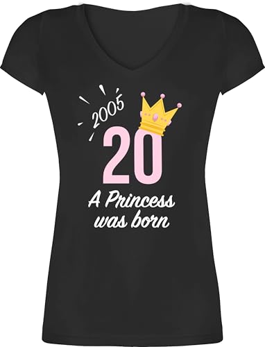 T-Shirt Damen V Ausschnitt - 20. Geburtstag - Zwanzigster Mädchen Princess 2005 - L - Schwarz - 20 20er Tshirt 20.Geburtstag 2002 Shirt 20ter jährige Shirts zwanzig Prinzessin Tshirts 20igster a von Shirtracer