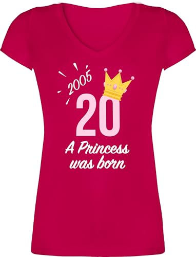 T-Shirt Damen V Ausschnitt - 20. Geburtstag - Zwanzigster Mädchen Princess 2005 - M - Fuchsia - 20 20er Tshirt 20.Geburtstag 2002 Shirt 20ter jährige Shirts zwanzig Prinzessin Tshirts zum a von Shirtracer