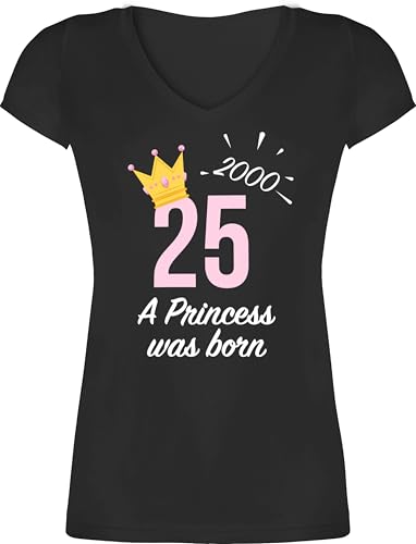 T-Shirt Damen V Ausschnitt - 25. Geburtstag - Fünfundzwanzigster Mädchen Princess 2000 - XL - Schwarz - Frau 25 Tshirt 25.Geburtstag 1998 t-schirt a was Born 25er Jahrgang Shirt Jahre Birthday von Shirtracer