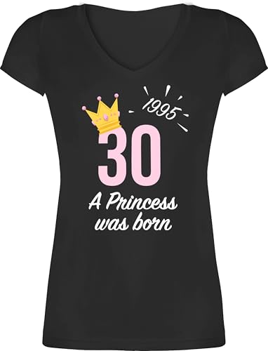 T-Shirt Damen V Ausschnitt - 30. Geburtstag - Dreißigster Mädchen Princess 1995 - XS - Schwarz - Geburtstagsgeschenk 30 Frau 1994 Tshirt 30th Birthday 1993 Shirt Prinzessin Frauen 30.Geburtstag von Shirtracer