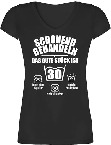 T-Shirt Damen V Ausschnitt - 30. Geburtstag - Schonend behandeln das Gute Stück ist dreißig - weiß - XS - Schwarz - Geschenkideen für 30 jährige Frauen 1994 Tshirt 30th Birthday Shirt von Shirtracer