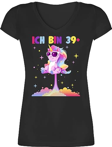 T-Shirt Damen V Ausschnitt - 40. Geburtstag - Ich Bin 39+ - 39 Plus - 3XL - Schwarz - 40 zum Geschenk vierzigster Geschenke 40ger 40ste 40er Jahre 40sten sprüche vierzigsten Geburtstags t Shirt von Shirtracer