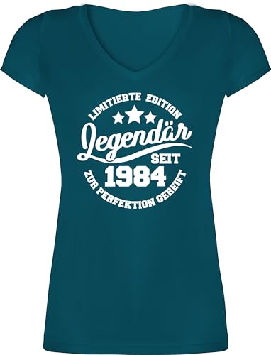 T-Shirt Damen V Ausschnitt - 40. Geburtstag - Legendär seit 1984 - weiß - M - Türkis - 40 er Shirt Frauen Tshirt zum 40igster 40er vierzigsten sprüche kreative Ideen mit Spruch Jahre Geschenk von Shirtracer