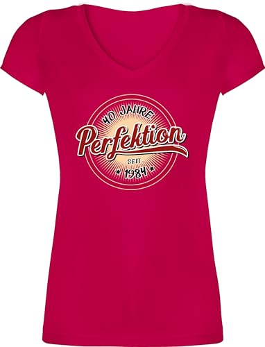 T-Shirt Damen V Ausschnitt - 40. Geburtstag - Vierzig Jahre Perfektion seit 1984 - L - Fuchsia - zehnunddreissig Shirt Frauen 40 Geburstag Frau Geburtstags t 40ster geburtag Tshirt tailliert 40ten von Shirtracer