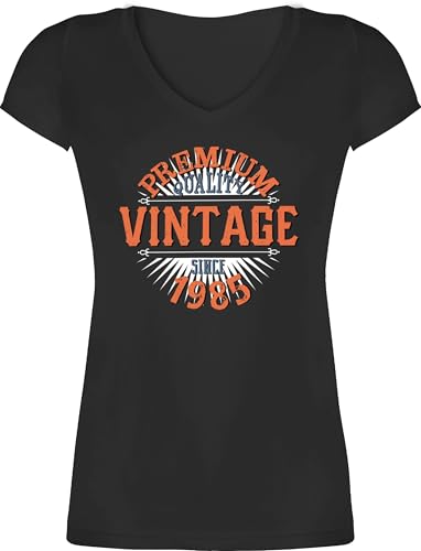 T-Shirt Damen V Ausschnitt - 40. Geburtstag - Vierzigster Vintage 1985 - XS - Schwarz - Tshirt 1983 Geburtstags t Shirt 40 Jahre Frauen 40er geboren tailliert Frau 40.Geburtstag 1984 Tshirts 40ig von Shirtracer