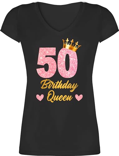 T-Shirt Damen V Ausschnitt - Geburtstag - 50 Birthday Queen I 50. Geburtstags Königin I 50iger Geburtstagsgeschenk Fünfzigster - XS - Schwarz - Frau Shirt Geschenk zum 50.Geburtstag Jahre Tshirt T-Shirt Damen V Ausschnitt - Geburtstag - 50 Birthday Queen I 50. Geburtstags Königin I 50iger Geburtstagsgeschenk Fünfzigster - XS - Schwarz - Frau Shirt Geschenk zum 50.Geburtstag Jahre Tshirt von Shirtracer