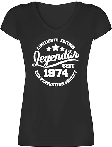 T-Shirt Damen V Ausschnitt - 50. Geburtstag - Legendär seit 1974-3XL - Schwarz - Shirts Frauen Tshirt 50 zum Shirt Frau Jahre t mit für t-Shirt jähriger Tshirts 50ter Baumwolle 50ster von Shirtracer