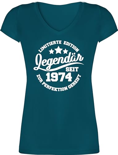 T-Shirt Damen V Ausschnitt - 50. Geburtstag - Legendär seit 1974 - M - Türkis - Frauen Tshirt 50 Shirt fuffzich t Shirts Geschenke+zum+50+Geburtstag+Frau 50ter t-schirt Frau zum fünfzigsten von Shirtracer