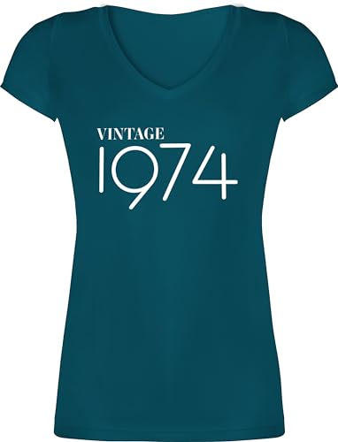 T-Shirt Damen V Ausschnitt - 50. Geburtstag - Vintage 1974 - XS - Türkis - Shirt Frauen Birthday Tshirt 50 50igster t Shirts Frau 50ger tailliert Spruch 50zigster Tshirts zum fünfzigster mit von Shirtracer