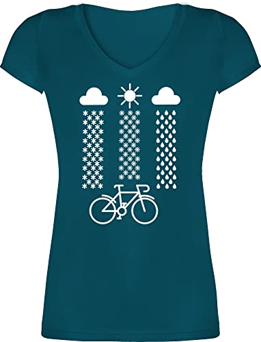T-Shirt Damen V Ausschnitt - Bekleidung Radsport - Fahrrad mit Wetter - XXL - Türkis - fahrradliebhaber Tshirt Frauen Rad Shirt fahrradfahren t Shirts Radfahren Geschenk t-Shirts Bike v-Ausschnitt von Shirtracer